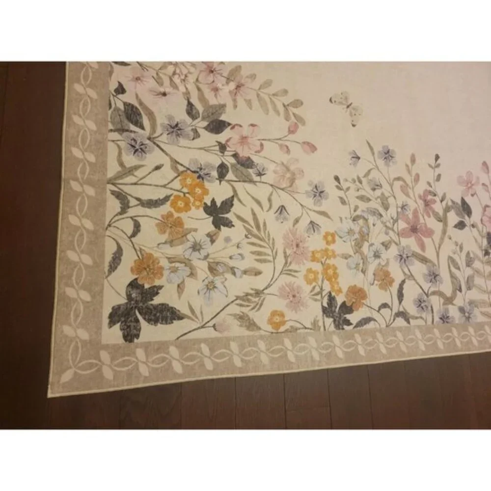 New 5x7 Washable Floral Rug, Non-Slip Botanical Carpet for Home & Room Decor